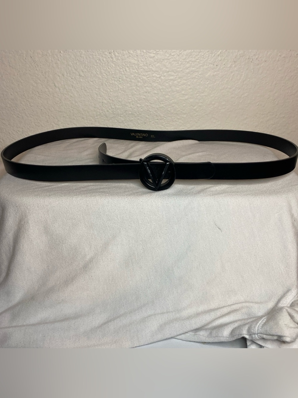 Valentino Black Leather Belt with Circular V Logo Buckle